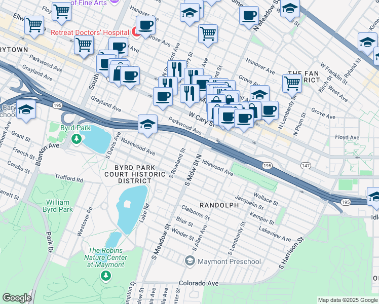 map of restaurants, bars, coffee shops, grocery stores, and more near 2014 Idlewood Avenue in Richmond