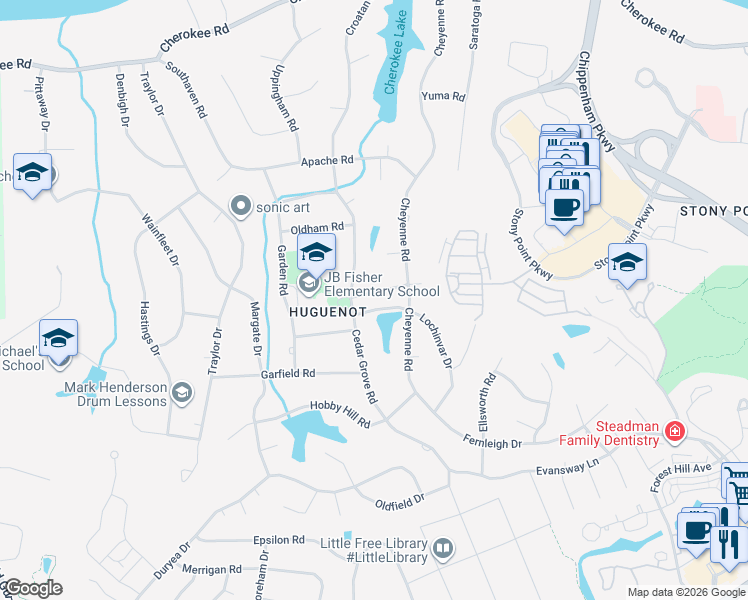 map of restaurants, bars, coffee shops, grocery stores, and more near 10031 Twin Valley Road in Richmond