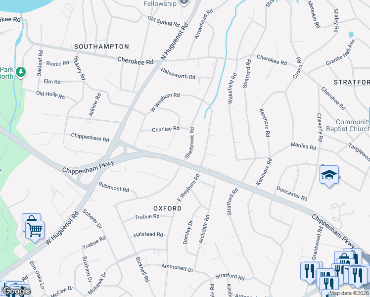 map of restaurants, bars, coffee shops, grocery stores, and more near 3601 Sherbrook Road in Richmond