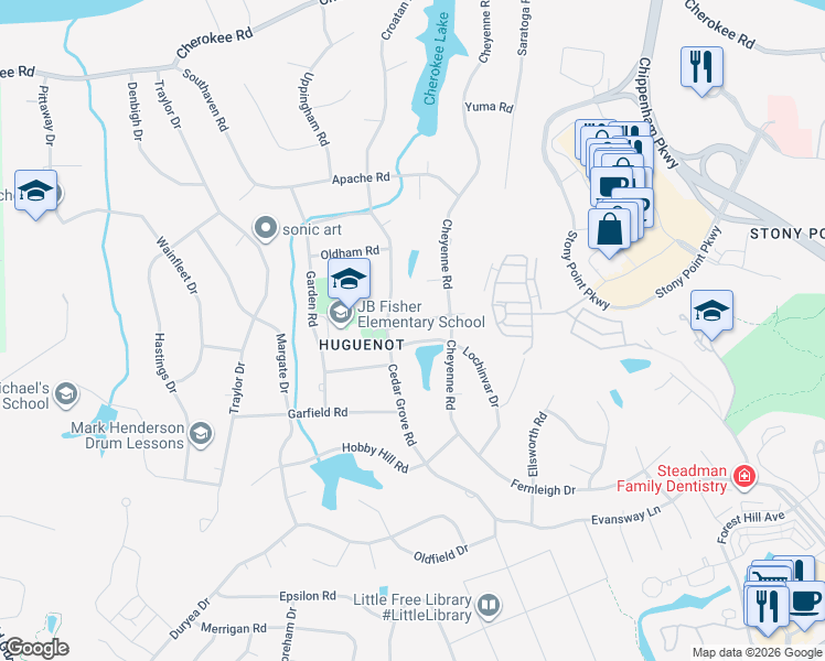 map of restaurants, bars, coffee shops, grocery stores, and more near 10031 Twin Valley Road in Richmond