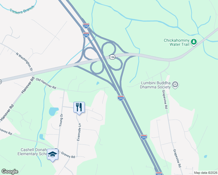 map of restaurants, bars, coffee shops, grocery stores, and more near 2355 Old Hanover Road in Sandston