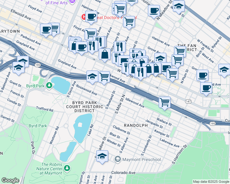 map of restaurants, bars, coffee shops, grocery stores, and more near 2024 Idlewood Avenue in Richmond