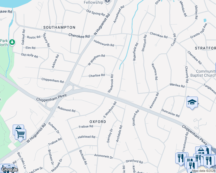 map of restaurants, bars, coffee shops, grocery stores, and more near 3601 Sherbrook Road in Richmond