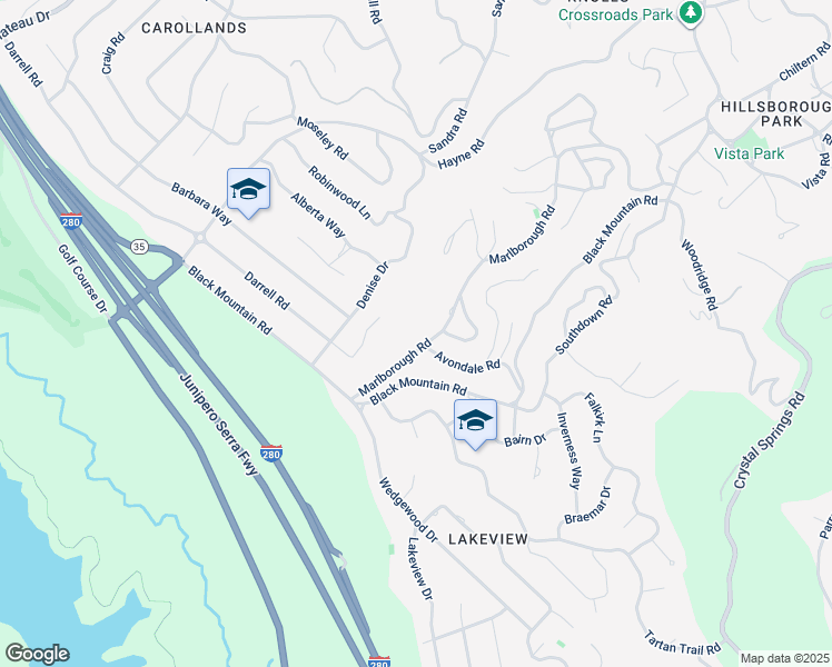 map of restaurants, bars, coffee shops, grocery stores, and more near 1600 Marlborough Road in Hillsborough