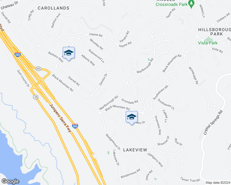map of restaurants, bars, coffee shops, grocery stores, and more near 1600 Marlborough Road in Hillsborough