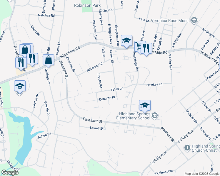 map of restaurants, bars, coffee shops, grocery stores, and more near 222 Lowell Street in Richmond