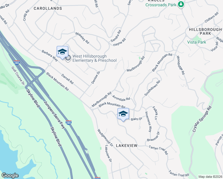 map of restaurants, bars, coffee shops, grocery stores, and more near 1560 Marlborough Road in Hillsborough