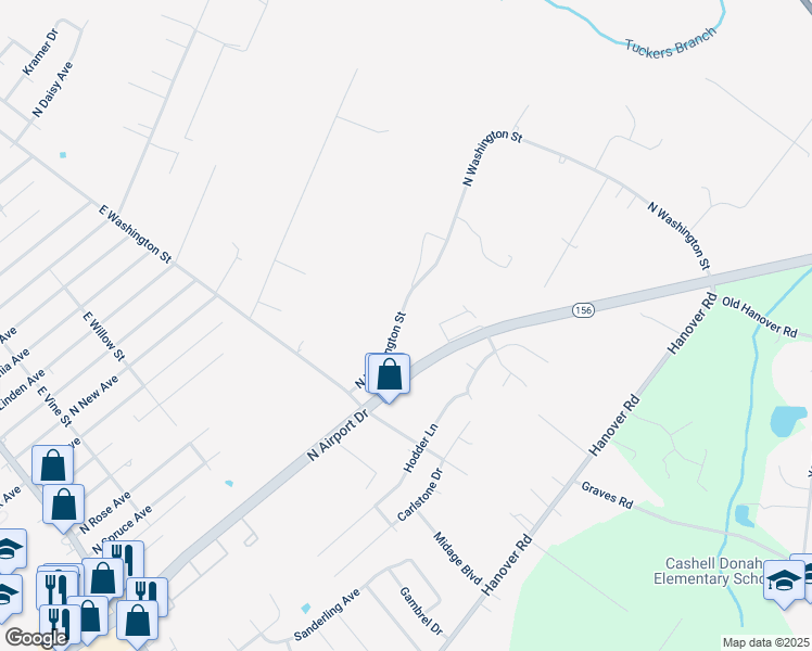 map of restaurants, bars, coffee shops, grocery stores, and more near 1401 North Washington Street in Highland Springs