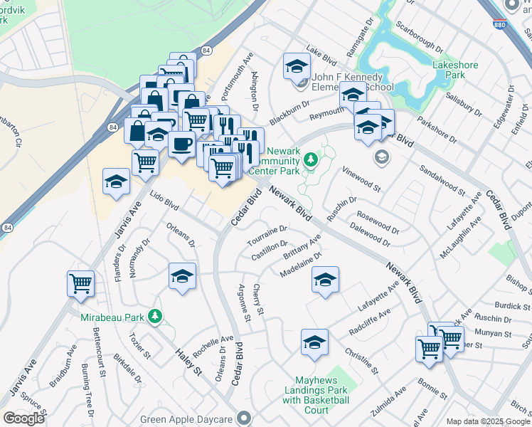 map of restaurants, bars, coffee shops, grocery stores, and more near 6069 Breton Place in Newark
