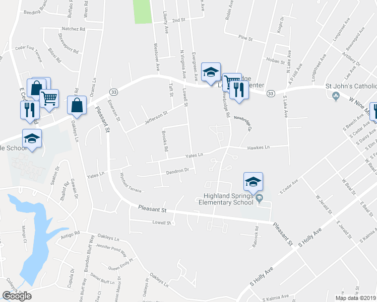 map of restaurants, bars, coffee shops, grocery stores, and more near 222 Lowell Street in Richmond