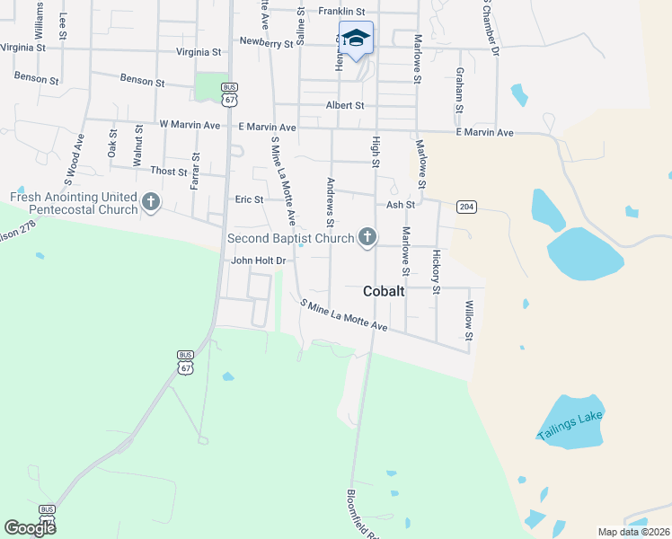 map of restaurants, bars, coffee shops, grocery stores, and more near 923 Andrews Street in Fredericktown