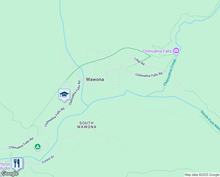 map of restaurants, bars, coffee shops, grocery stores, and more near 8028 Woodpecker Way in Wawona