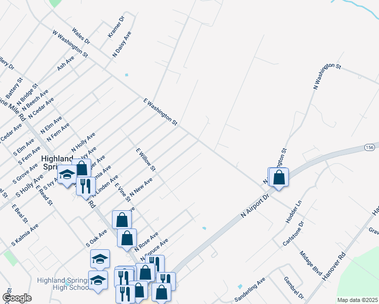 map of restaurants, bars, coffee shops, grocery stores, and more near 239 North New Avenue in Highland Springs