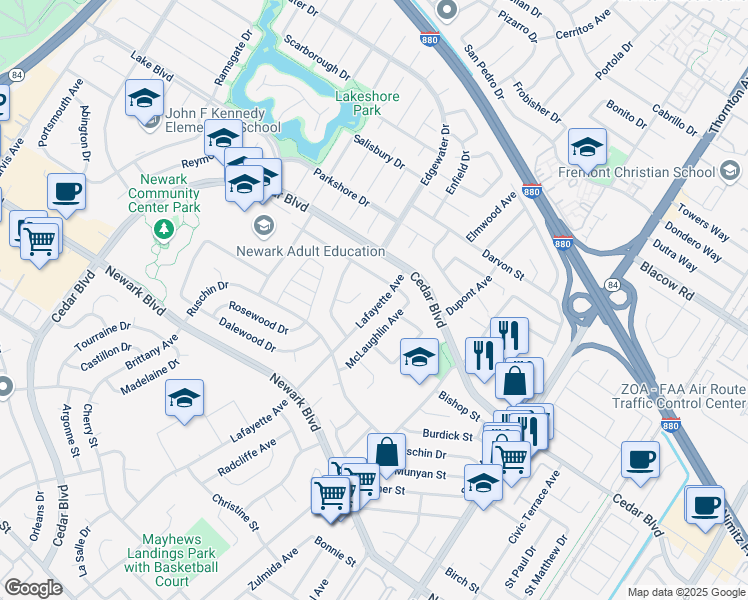 map of restaurants, bars, coffee shops, grocery stores, and more near 5461 Lafayette Avenue in Newark