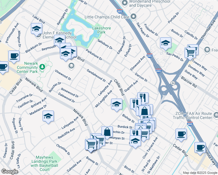 map of restaurants, bars, coffee shops, grocery stores, and more near 5461 Lafayette Avenue in Newark