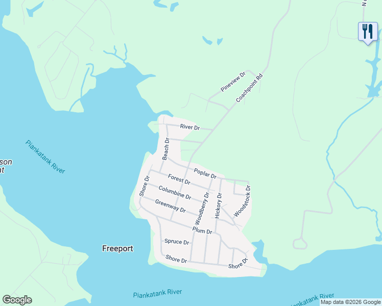 map of restaurants, bars, coffee shops, grocery stores, and more near 199 Moss Drive in Hartfield