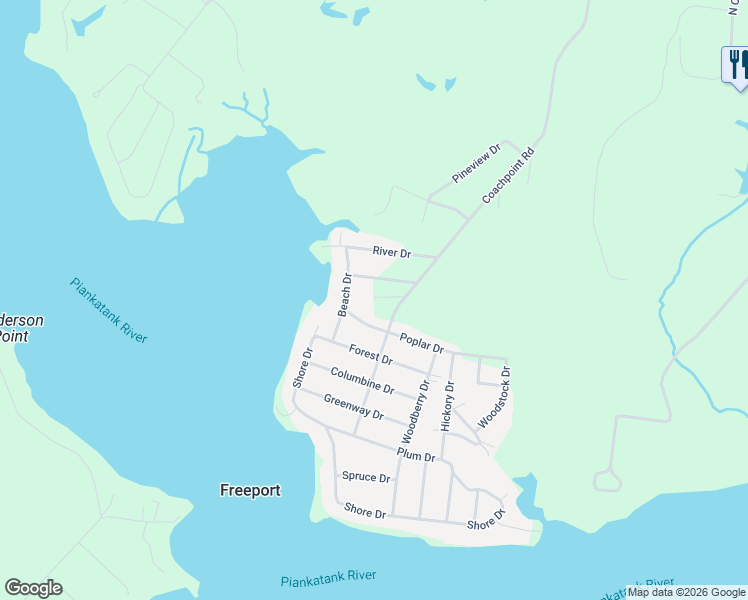 map of restaurants, bars, coffee shops, grocery stores, and more near 199 Moss Drive in Hartfield