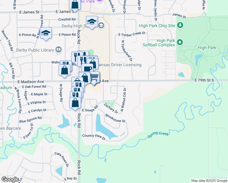 map of restaurants, bars, coffee shops, grocery stores, and more near 301 Stonegate Cir in Derby