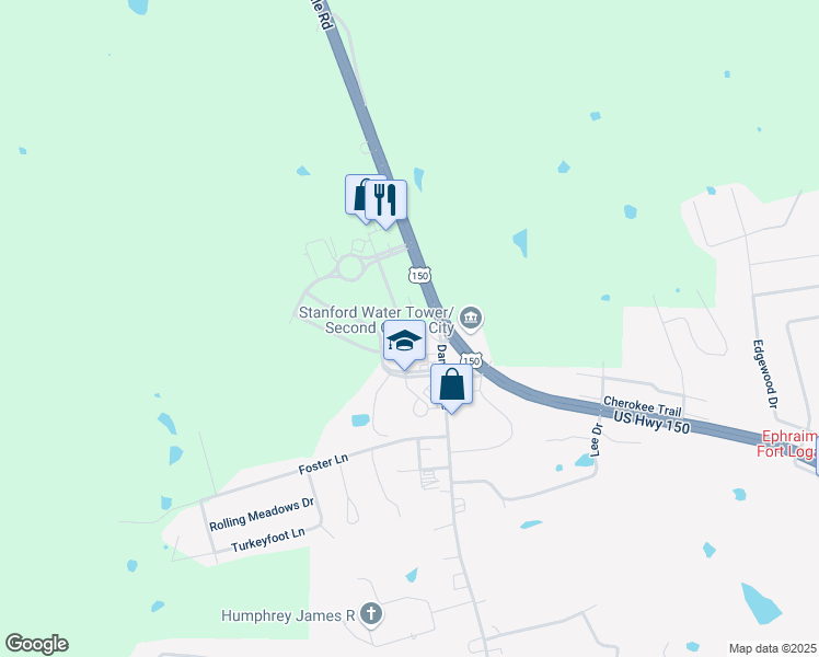 map of restaurants, bars, coffee shops, grocery stores, and more near 104 Cane Run Road in Stanford
