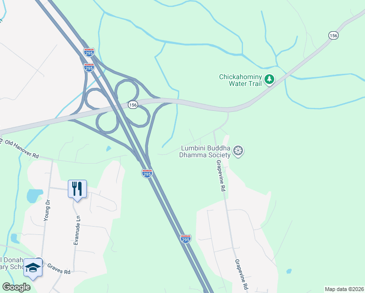 map of restaurants, bars, coffee shops, grocery stores, and more near 2355 Old Hanover Road in Sandston
