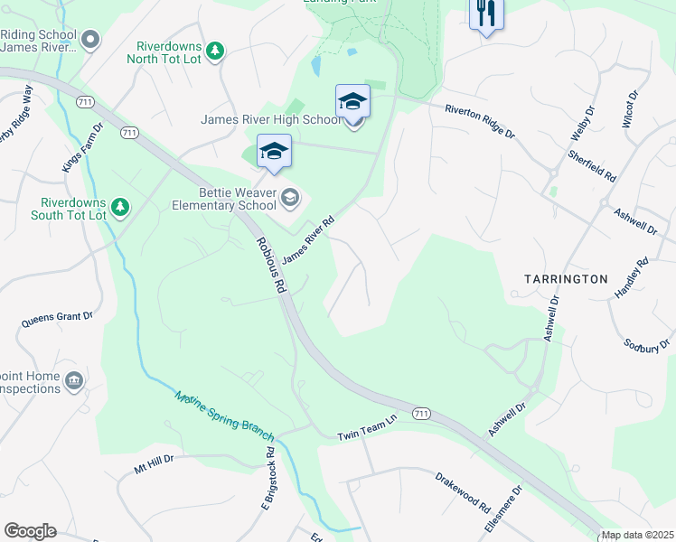 map of restaurants, bars, coffee shops, grocery stores, and more near 3454 Riverton Court in Midlothian