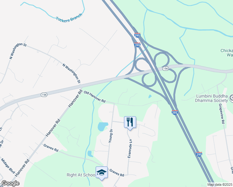 map of restaurants, bars, coffee shops, grocery stores, and more near 608 Stanwich Court in Sandston