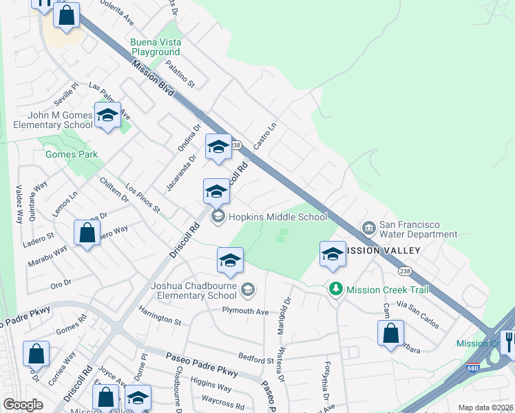 map of restaurants, bars, coffee shops, grocery stores, and more near 41176 Saint Anthony Drive in Fremont