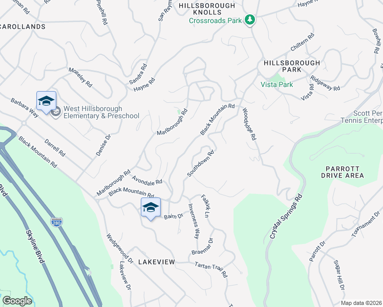 map of restaurants, bars, coffee shops, grocery stores, and more near 1335 Avondale Road in Hillsborough