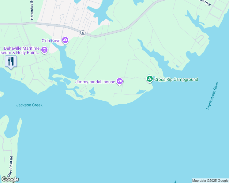 map of restaurants, bars, coffee shops, grocery stores, and more near 7 Sunsan Beach Road in Deltaville