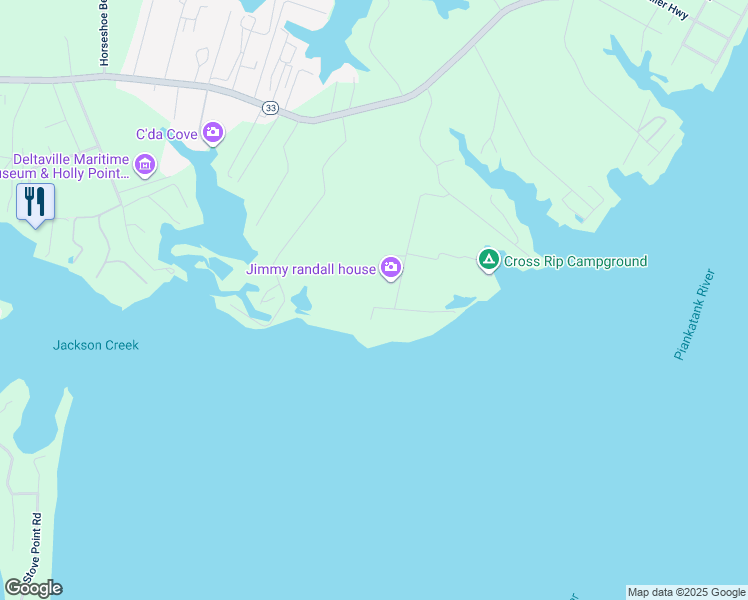 map of restaurants, bars, coffee shops, grocery stores, and more near 7 Sunsan Beach Road in Deltaville