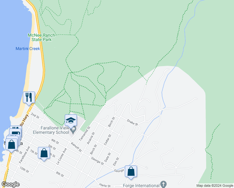 map of restaurants, bars, coffee shops, grocery stores, and more near 700 Cedar Street in Montara
