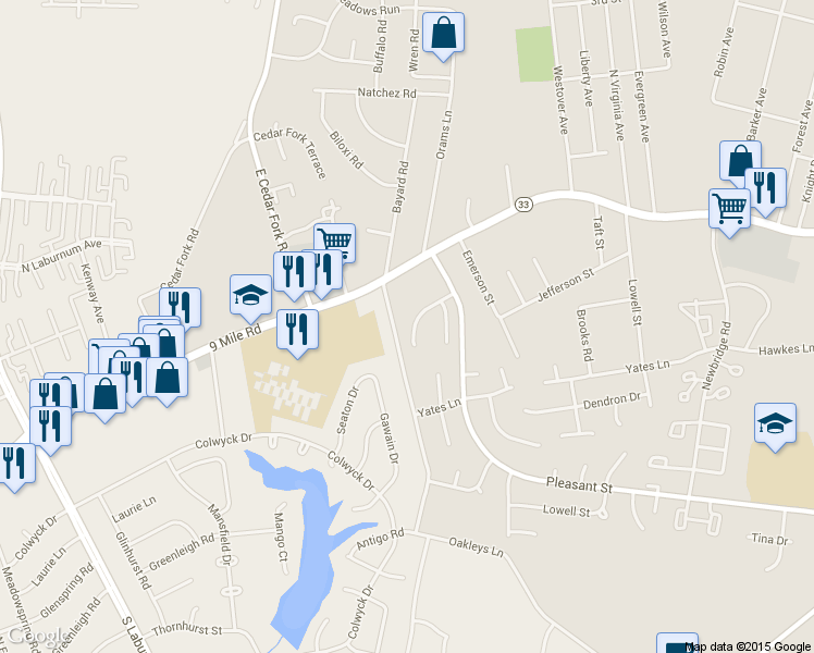 map of restaurants, bars, coffee shops, grocery stores, and more near 3820 Flat Field Terrace in Richmond