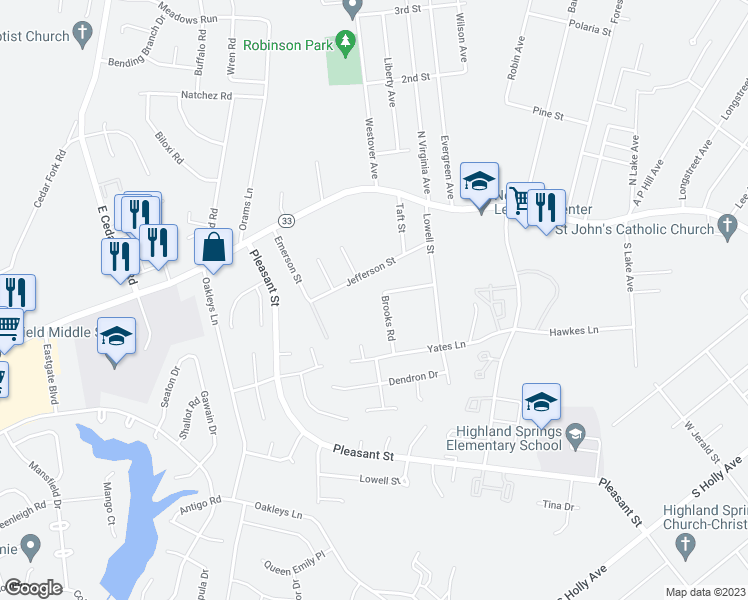 map of restaurants, bars, coffee shops, grocery stores, and more near 200 Brooks Road in Richmond