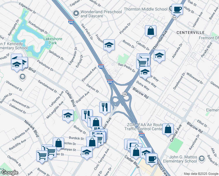 map of restaurants, bars, coffee shops, grocery stores, and more near 36720 Charles Street in Newark