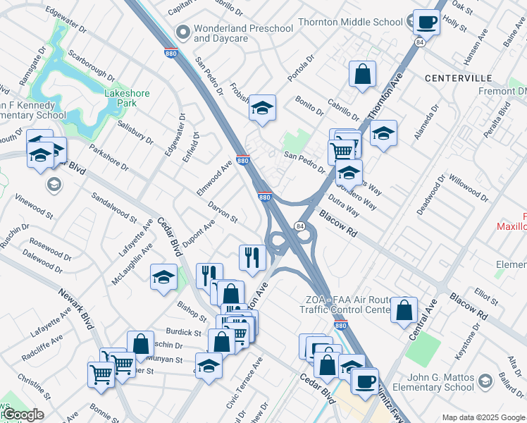 map of restaurants, bars, coffee shops, grocery stores, and more near 36720 Charles Street in Newark