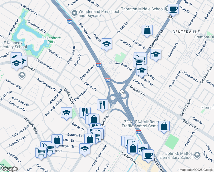 map of restaurants, bars, coffee shops, grocery stores, and more near 36720 Charles Street in Newark