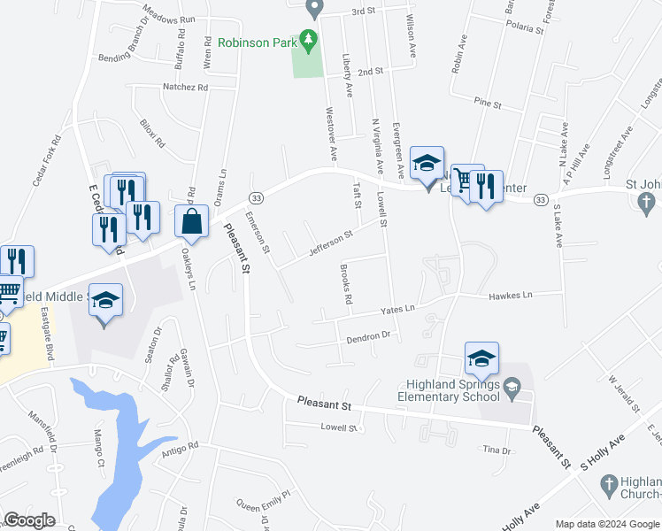 map of restaurants, bars, coffee shops, grocery stores, and more near 200 Brooks Road in Richmond