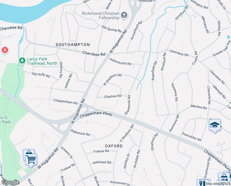 map of restaurants, bars, coffee shops, grocery stores, and more near 3808 Whitewood Road in Richmond