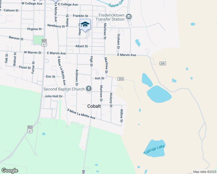 map of restaurants, bars, coffee shops, grocery stores, and more near 910 Hickory Street in Fredericktown