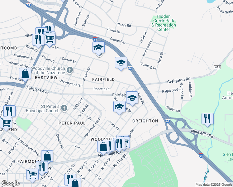 map of restaurants, bars, coffee shops, grocery stores, and more near 2201 North 26th Street in Richmond