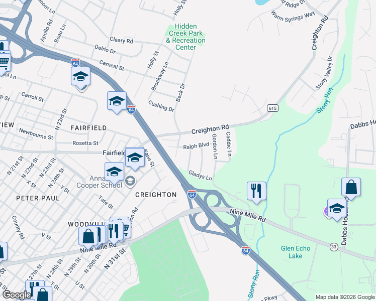 map of restaurants, bars, coffee shops, grocery stores, and more near 2903 Ralph Boulevard in Richmond