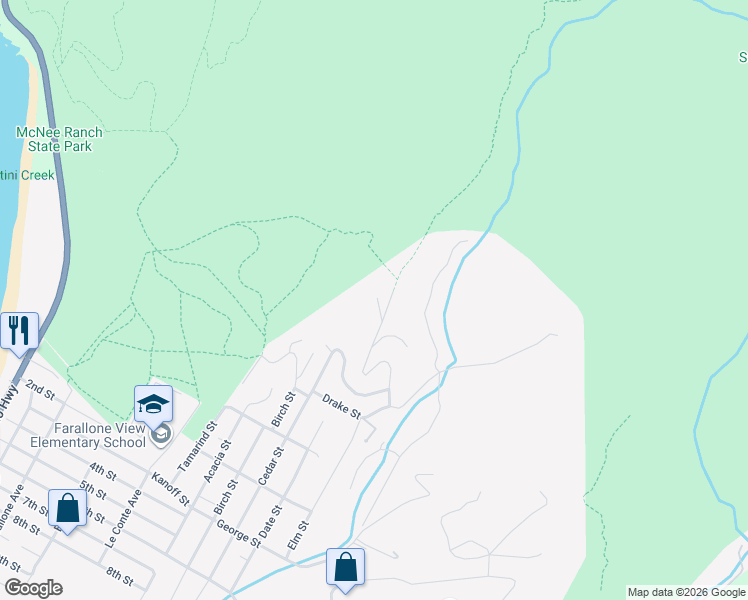 map of restaurants, bars, coffee shops, grocery stores, and more near 732 Alta Vista Road in Montara