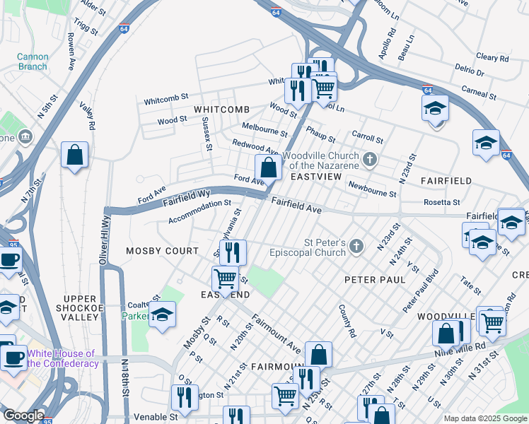 map of restaurants, bars, coffee shops, grocery stores, and more near 1519 Mechanicsville Turnpike in Richmond