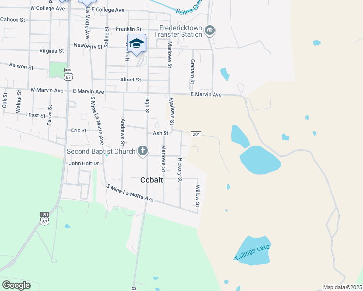map of restaurants, bars, coffee shops, grocery stores, and more near 910 Hickory Street in Fredericktown