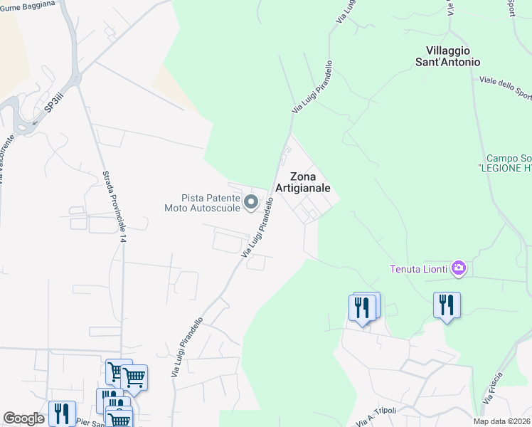 map of restaurants, bars, coffee shops, grocery stores, and more near 56 Via Luigi Pirandello in Città metropolitana di Catania