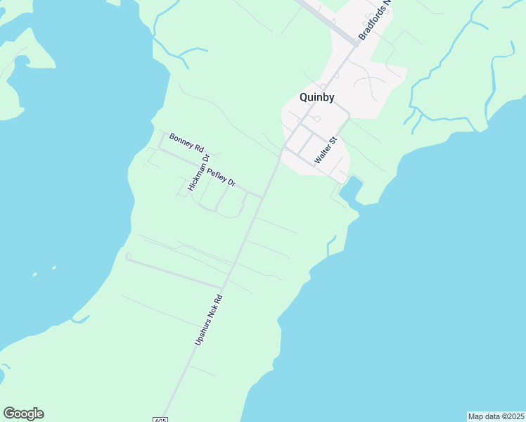 map of restaurants, bars, coffee shops, grocery stores, and more near 36101 Upshurs Neck Road in Quinby