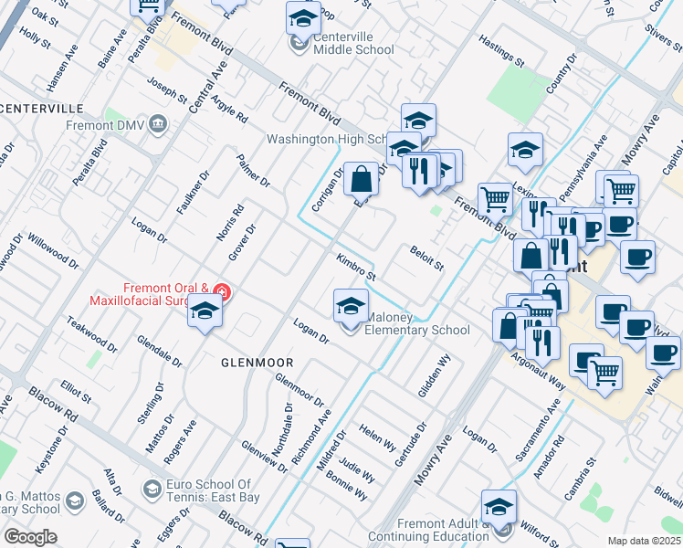 map of restaurants, bars, coffee shops, grocery stores, and more near 4328 Cognina Court in Fremont