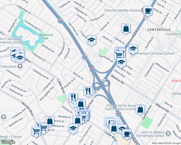 map of restaurants, bars, coffee shops, grocery stores, and more near 36686 Charles Street in Newark