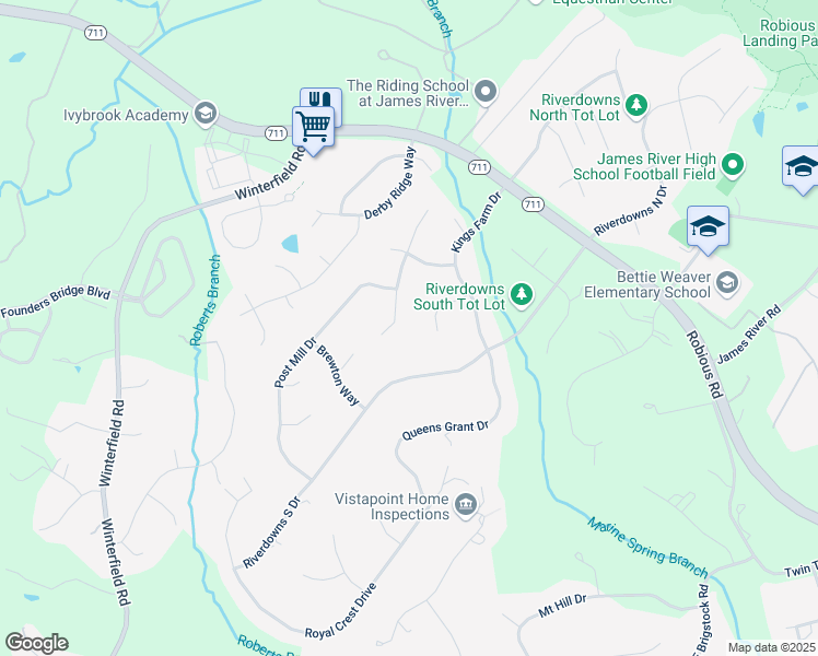 map of restaurants, bars, coffee shops, grocery stores, and more near 3319 Pond Chase Court in Midlothian