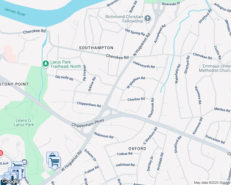 map of restaurants, bars, coffee shops, grocery stores, and more near 3809 North Huguenot Road in Richmond